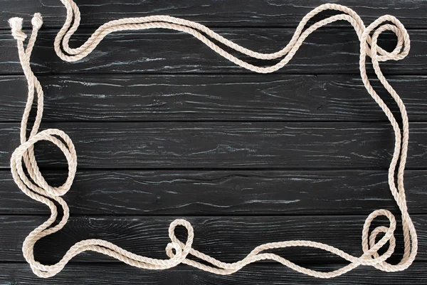 Top View Arranged White Marine Ropes Knots Dark Wooden Tabletop — Stock Photo, Image