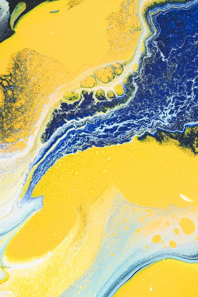 Gros Plan Texture Abstraite Avec Peinture Acrylique Jaune Bleue — Photo