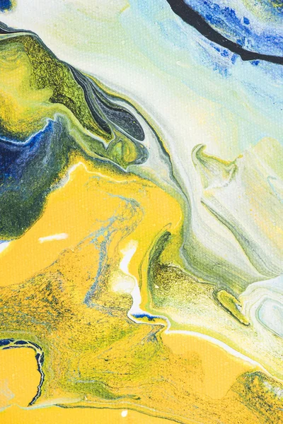 Zbliżenie Streszczenie Żółty Niebieski Obraz Olejny — Zdjęcie stockowe