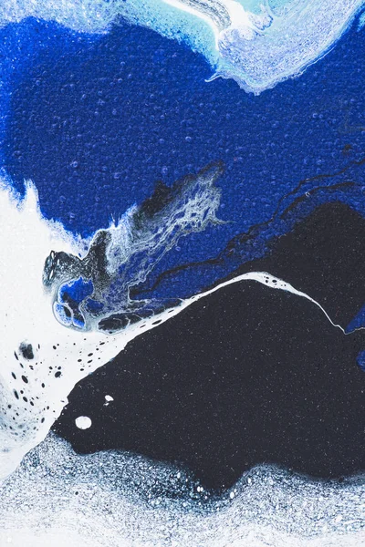 Fond Abstrait Avec Peinture Huile Blanche Noire Bleue — Photo