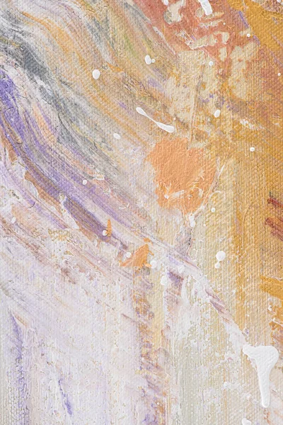 Close Oil Painting White Splatters Purple Orange Texture — Stock Photo, Image