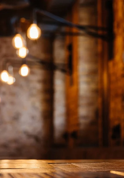 Empty Wooden Table Blurred Restaurant Background — Stock Photo, Image