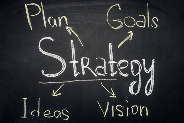 Business strategy with branches inscription on chalkboard