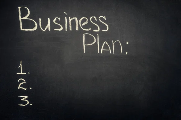 Business Plan Inscription Stages List Dark Chalkboard — Stock Photo, Image