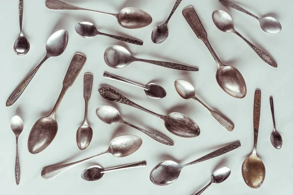 Vintage Metal Spoons White Background — Stock Photo, Image