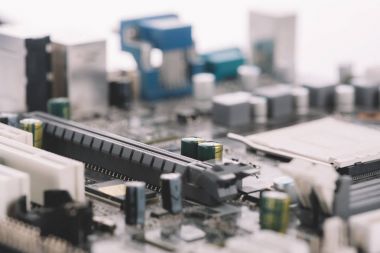 Closeup view of electronic circuit baseboard