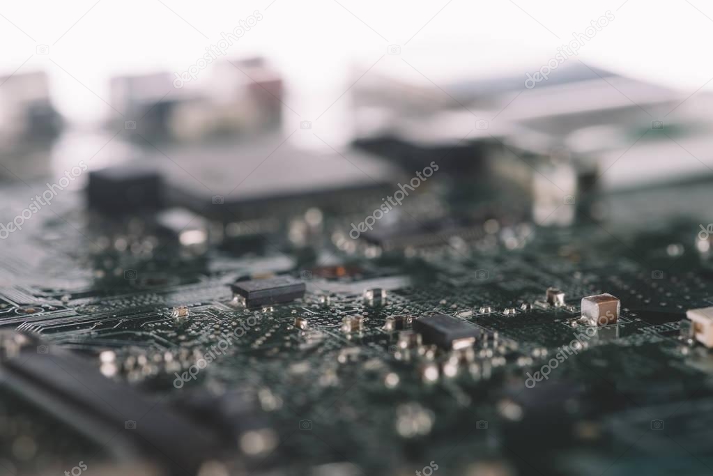 Digital circuit board with microchips and components 