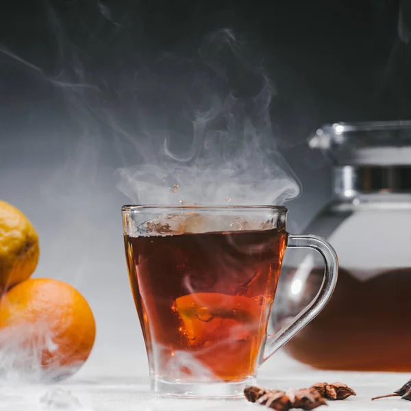 Steaming Cup Spicy Black Tea Lemon — Stock Photo, Image