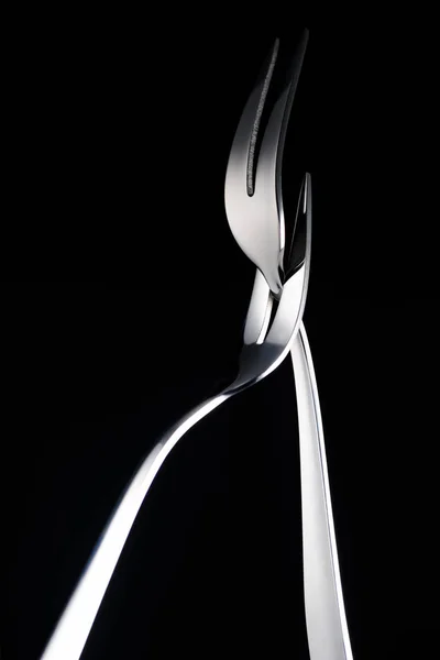 Two Forks Two Tines Isolated Black — Stock Photo, Image