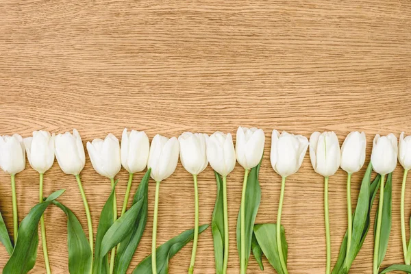 Top View White Tulips Wooden Table — Stock Photo, Image