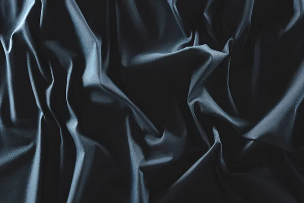 Vista Perto Tecido Seda Azul Escuro Amassado Como Fundo — Fotografia de Stock