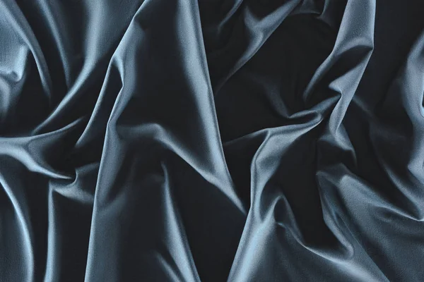 Vista Perto Tecido Seda Azul Escuro Amassado Como Fundo — Fotografia de Stock