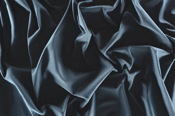 Close View Crumpled Dark Blue Silk Fabric Background — Stock Photo, Image