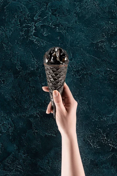 Cropped Image Woman Holding Black Ice Cream Cone — Stock Photo, Image