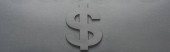Dollarzeichen von oben auf grauem Hintergrund mit Schatten, Panoramaaufnahme