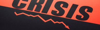 panoramic shot of word crisis on black and red background divided by sloping line clipart