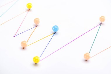 close up view of colorful connected drawn lines with pins, connection concept clipart