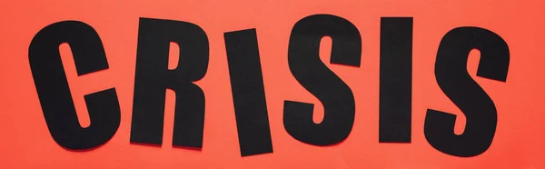 Top View Black Word Crisis Red Background Panoramic Shot — Stockfoto