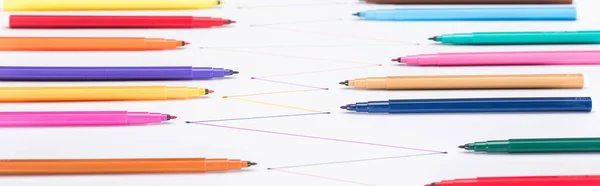 Selective Focus Colorful Felt Tip Pens White Background Connected Drawn — Stock Photo, Image
