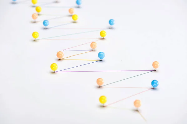 Colorful Connected Drawn Lines Pins Connection Communication Concept — Stock Photo, Image