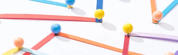 Plan Panoramique Lignes Abstraites Multicolores Connectées Avec Broches Concept Connexion — Photo