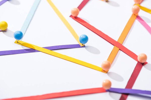 multicolored abstract connected lines with pins, connection and communication concept