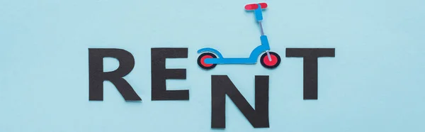 Top View Paper Cut Kick Scooter Black Rent Lettering Blue — Stock Photo, Image