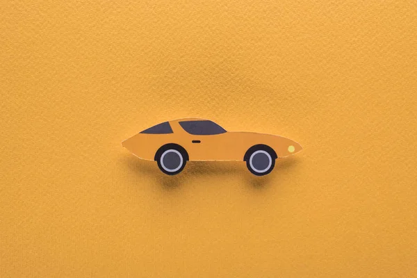 Top View Paper Cut Sports Car Orange Background Car Rent — Stock Photo, Image