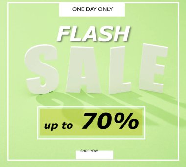 white sale lettering with shadow on green background with flash sale, up to 70 percent illustration  clipart