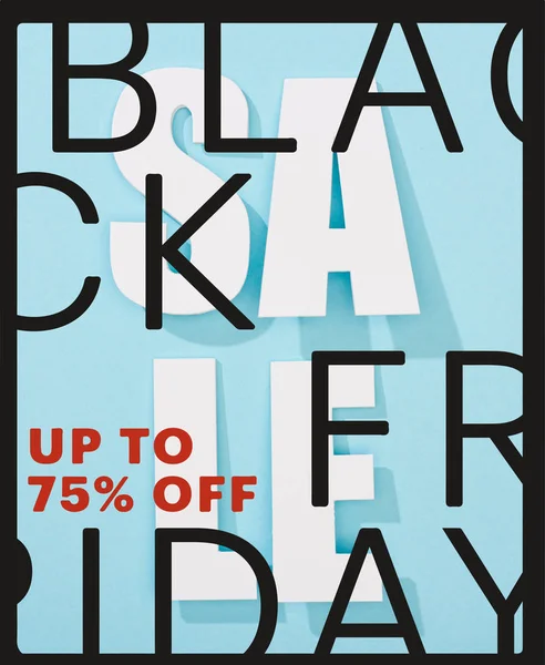 Top View White Sale Lettering Blue Background Black Friday Percent — Stock Photo, Image