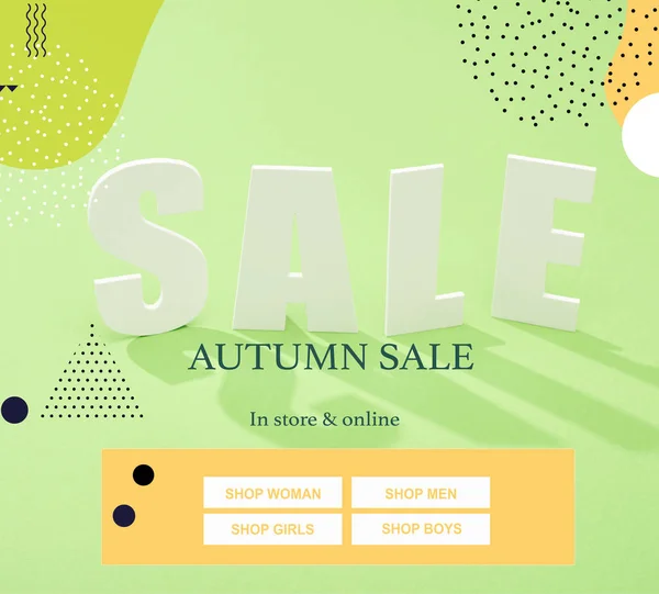 White Sale Lettering Shadow Green Background Autumn Sale Illustration — Stock Photo, Image