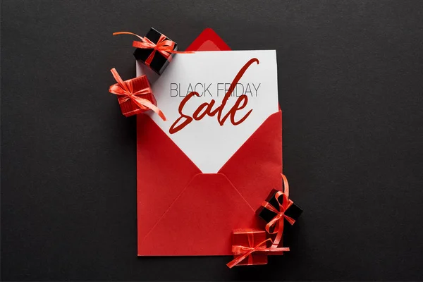 Top View Card Black Friday Sale Illustration Red Envelope Presents — Stock Photo, Image