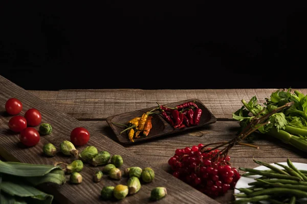 Composição Alimentos Para Fotografia Comercial Mesa Madeira — Fotografia de Stock