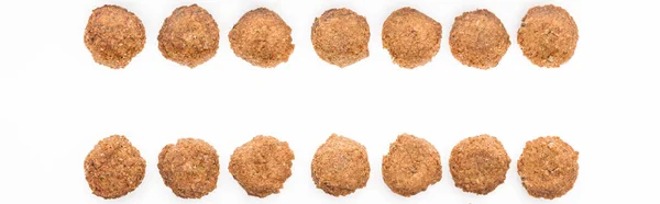Flat Lay Delicious Fresh Cooked Falafel Balls Isolated White Panoramic — Stock Photo, Image