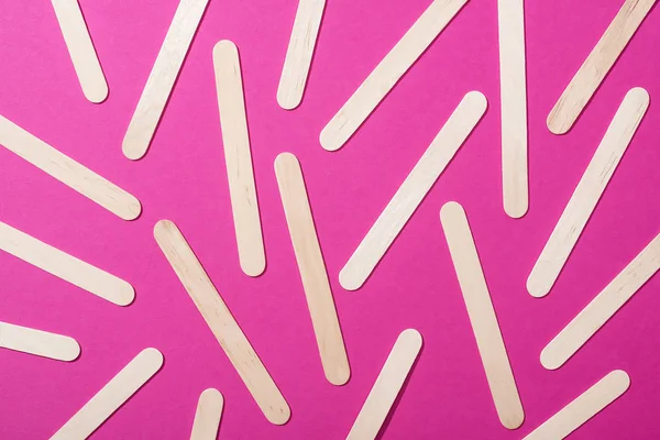 Top View Depilation Wooden Sticks Pink Background — Stock Photo, Image