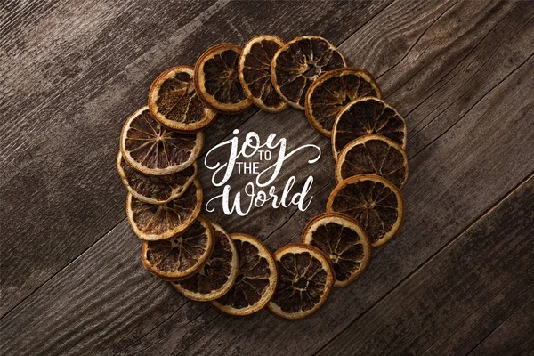 Frame Dried Orange Slices Wooden Background Joy World Illustration — Stock Photo, Image