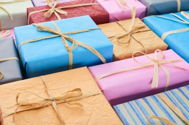 wrapped and colorful presents with bows  clipart