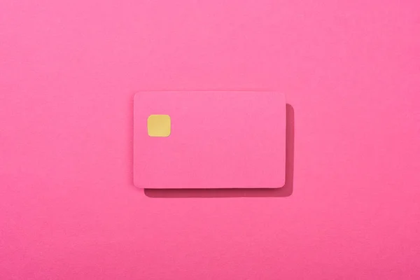 Vista Superior Cartão Crédito Vazio Colorido Fundo Rosa — Fotografia de Stock