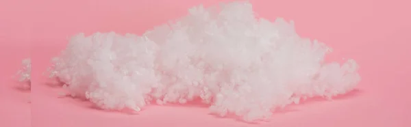 White Fluffy Cloud Made Cotton Wool Pink Background Panoramic Shot — 스톡 사진