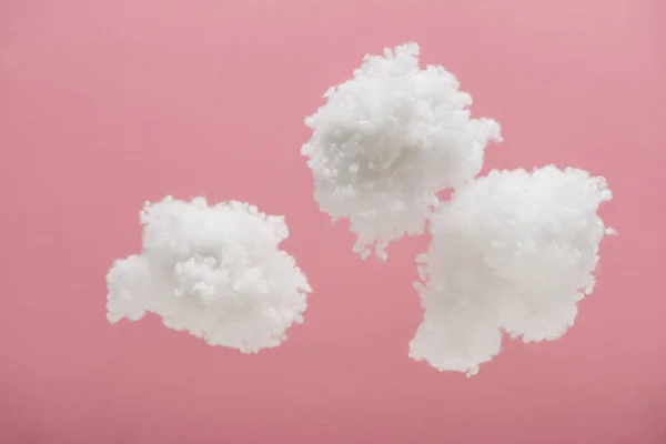 White Fluffy Clouds Made Cotton Wool Isolated Pink — Stock Photo, Image