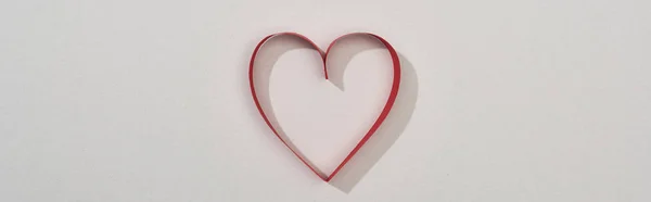 Top View Red Paper Heart Grey Background Panoramic Shot — 스톡 사진