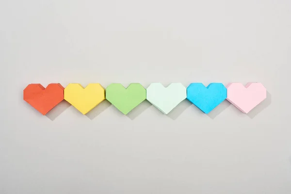 Top View Paper Hearts Grey Background — 스톡 사진
