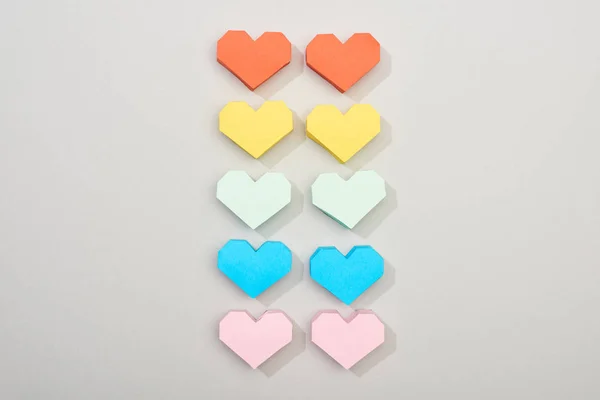 Top View Decorative Paper Hearts Grey Background — 스톡 사진