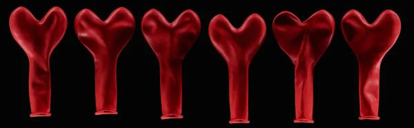 Top View Heart Shaped Balloons Isolated Black Panoramic Shot — Stock Photo, Image