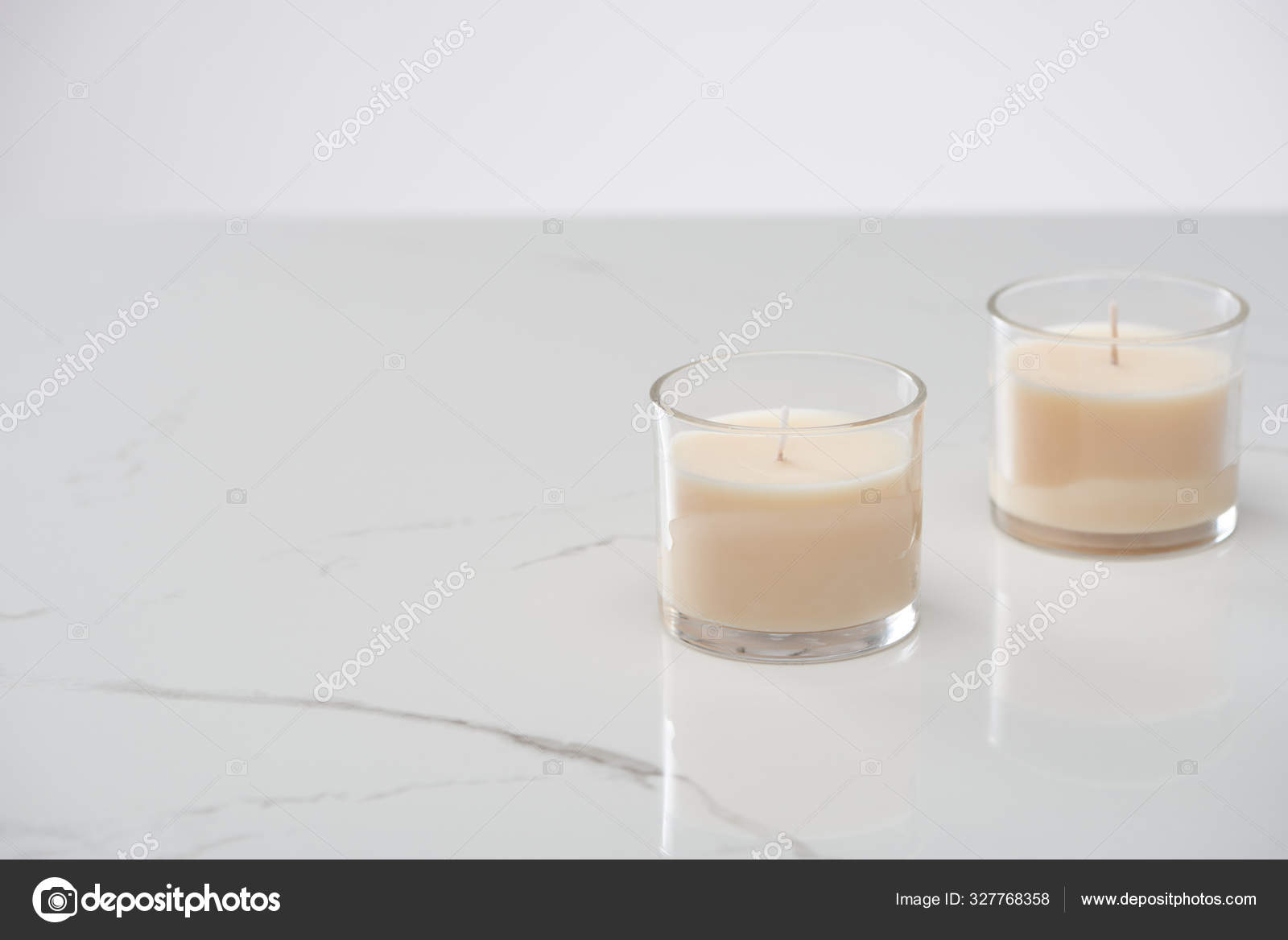 White Candles Glass Marble White Surface Stock Photo by ©VadimVasenin 327768358