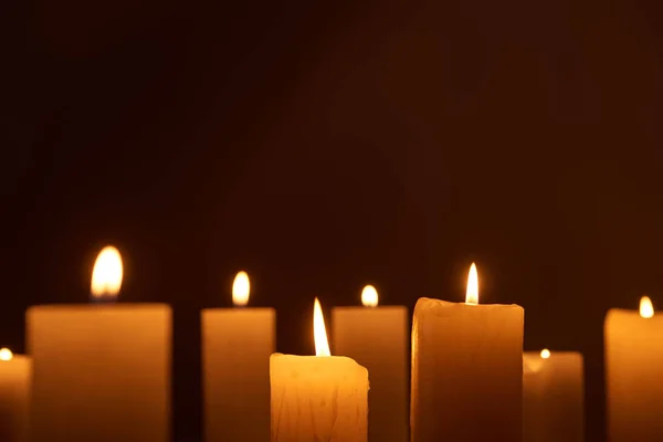 Selective Focus Burning Candles Glowing Dark — Stock Photo, Image