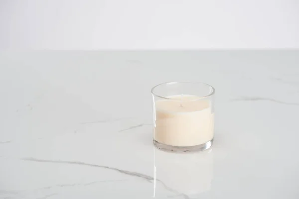 White Candle Glass Marble White Surface — Stock Photo, Image