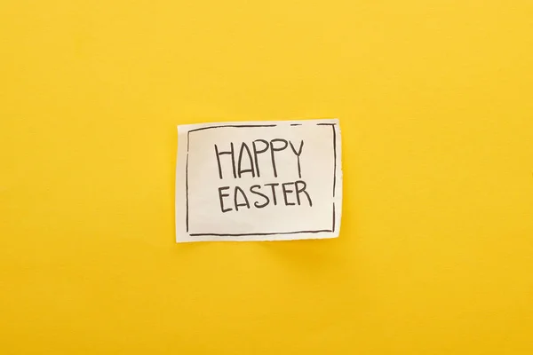 Top View Greeting Card Happy Easter Lettering Yellow Colorful Background — Stock Photo, Image