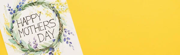 Top View Happy Mothers Day Greeting Card Colorful Yellow Background — 스톡 사진