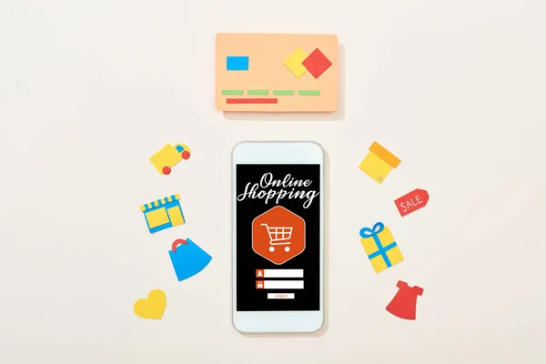 Top View Credit Card Template Icons Smartphone Online Shopping Illustration — 스톡 사진